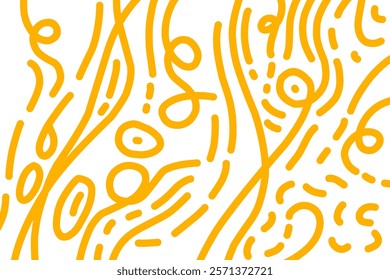 Abstract noodle pattern. Spaghetti background graphic. Ramen noodles texture. Yellow color vector illustration. Isolated on white background.
