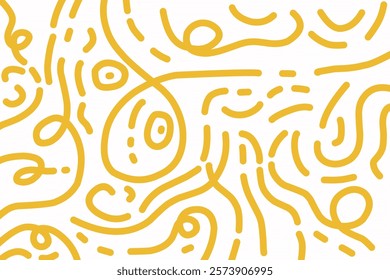 Abstract noodle pattern. Spaghetti background graphic. Ramen noodles texture. Yellow color vector illustration. Isolated on white background.
