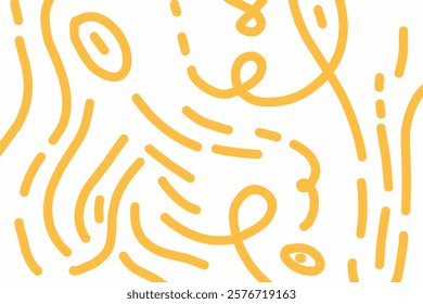 Abstract noodle pattern. Spaghetti background graphic. Ramen noodles texture. Yellow color vector illustration. Isolated on white background.
