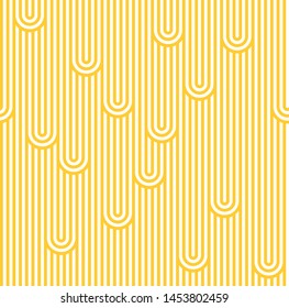 Abstract Noodles Illustration. Yellow and White Stripes Seamless Pattern. Vector Linear Ornament.