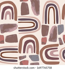 Abstract nordic print with geometric, pastel  shapes on cream background. Seamless pattern. Vector illustration. Mixed media art. Bauhaus contemporary modern trendy design