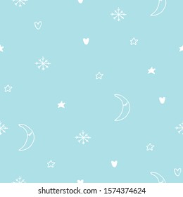 Abstract nordic trendy seamless pattern with stars and snowflakes for decoration interior, print posters, greating card, textile, wallpaper, fabric, wrapping in modern scandinavian style in vector