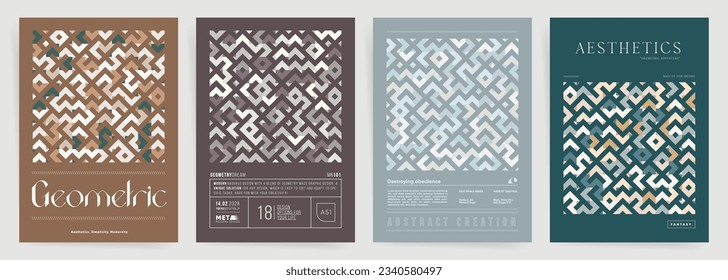 Abstract North Bold Geometric Cover Templates Set. A4 Posters Background with Typography, Perfect for Wall Art, Print Designs, Brochure, Presentation, Book or Magazine Cover, Placards and Leaflets. 	