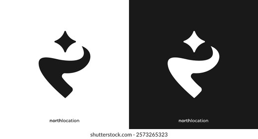 Abstract North Location Logo. The North Star and the Abstract Initial Letter N as Location Symbols. Northstar Way Logo Design Template.