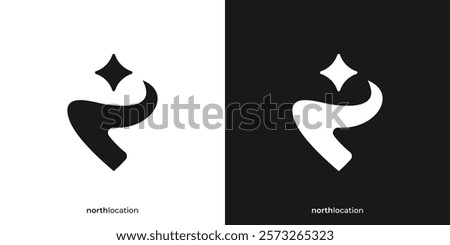 Abstract North Location Logo. The North Star and the Abstract Initial Letter N as Location Symbols. Northstar Way Logo Design Template.
