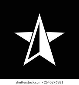Abstract North Pointing Compass Star Symbol Geometric Vector Icon on Black Background Design