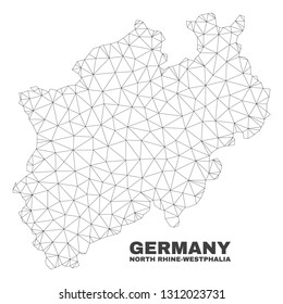 Abstract North Rhine-Westphalia Land map isolated on a white background. Triangular mesh model in black color of North Rhine-Westphalia Land map.