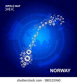 Abstract Norway gear map. Vector design