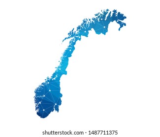 Abstract Norway Map geometric rumpled triangular low poly style gradient graphic on white background , line dots polygonal design for your . Vector illustration eps 10