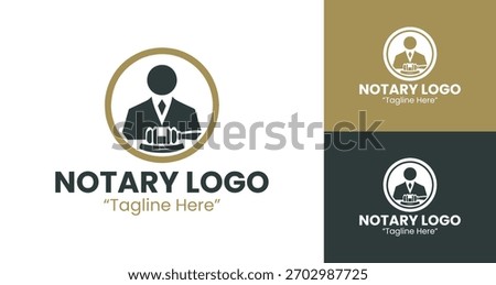Abstract notary emblem combining certification symbols for professional identity.