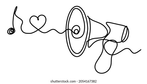 Abstract note and megaphone as continuous lines drawing on white background. Vector