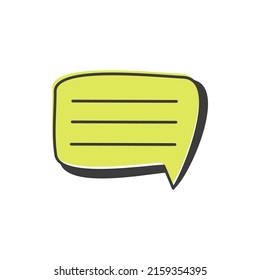 Abstract note in speech bubble, chatting memo pop art comic dialogue or conversation sign isolated doodle design element. Vector balloon with information, talk chat doodle, dialog communication sign