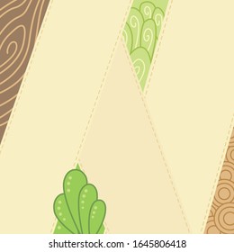 abstract note wood board background with green leaves. Note wood board.