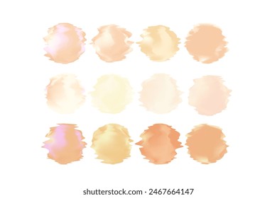 Abstract nude gradient brush stroke circles set. Cute watercolor form element isolated, transparent background. Pale beige, pink color gradient decoration, design template.