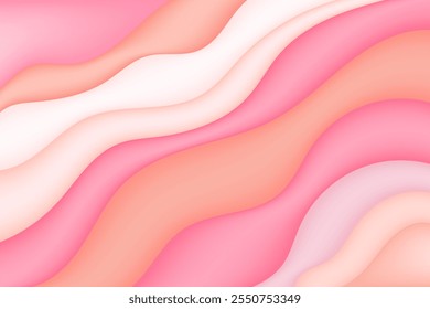 Fondo ondulado 3D rosa desnudo Abstractas. Lindo Fondo de pantalla de colores de caramelo. Patrón de ondas curvas orgánicas infladas con textura de plástico brillante para presentación, redes sociales, póster, Anuncio de Web