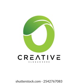 Abstract number 0 and leaf logo design. Premium Vector