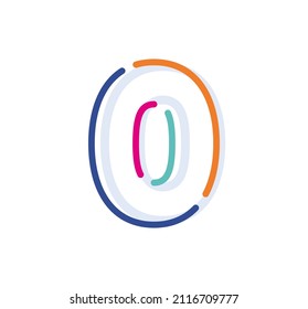 Abstract number 0 Line Colorful logo-icon. Modern numeral lines with new pop art colors. Font zero number template. Set logo thin line clean style.