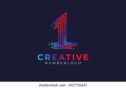 Abstract  Number 1 Logo, number 1 monogram line style, usable for  business,anniversary and tech logos, flat design logo template, vector illustration