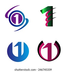 Abstract Number 1 logo Symbol icon set 