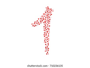 Abstract Number 1 Made Of Red Eastern Hearts