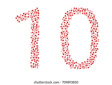 Abstract Number 10 Made Of Red Hearts