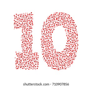 Abstract Number 10 Made Of Red Solid Hearts
