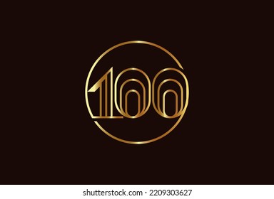 Abstract Number 100 Gold Logo, Number 100 monogram line style inside circle can be used for birthday and business logo templates, flat design logo, vector illustration