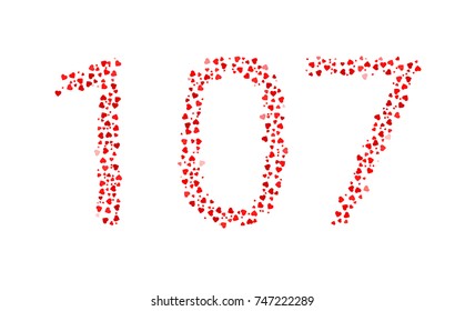 Abstract Number 107 Made Of Red Hearts