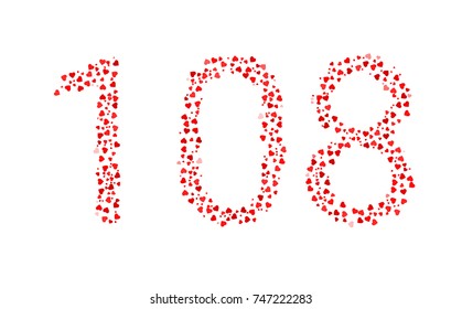 Abstract Number 108 Made Of Red Hearts