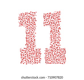 Abstract Number 11 Made Of Red Solid Hearts