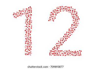 Abstract Number 12 Made Of Red Hearts
