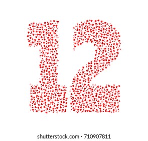 Abstract Number 12 Made Of Red Solid Hearts