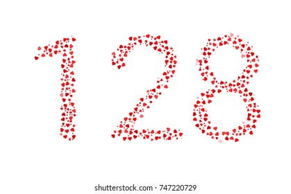Abstract Number 128 Made Of Red Hearts