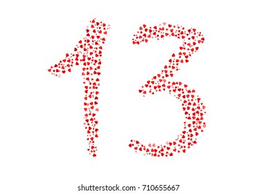 Abstract Number 13 Made Of Red Eastern Hearts
