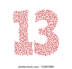 Abstract Number 13 Made Of Red Solid Hearts