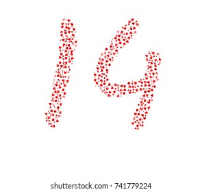 Abstract Number 14 Made Of Red Hearts