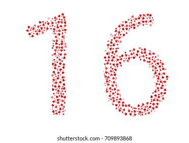 Abstract Number 16 Made Of Red Hearts