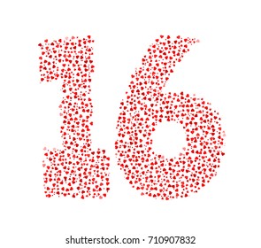 Abstract Number 16 Made Of Red Solid Hearts
