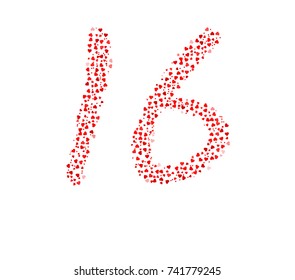Abstract Number 16 Made Of Red Hearts