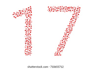 Abstract Number 17 Made Of Red Hearts