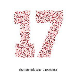 Abstract Number 17 Made Of Red Solid Hearts