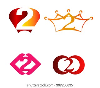 Abstract Number 2 logo Symbol icon set 