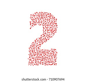 Abstract Number 2 Made Of Red Solid Hearts