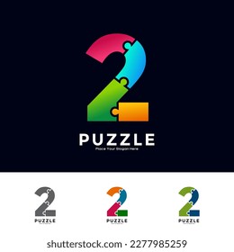 Abstract number 2 puzzle pieces colorful vector logo design. Suitable for business, education, game, sticker and template