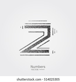 Abstract  number 2. Typographic element.  Digit two. Vector illustration. Design element. Retro style numbers with halftone particles.