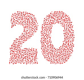 Abstract Number 20 Made Of Red Solid Hearts