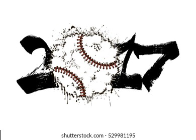 Abstract number 2017 and baseball  blot. Vector illustration