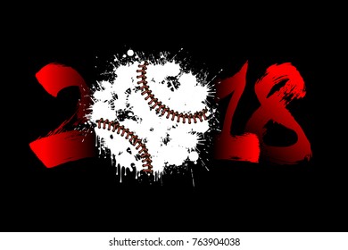 Abstract number 2017 and baseball  blot. Vector illustration