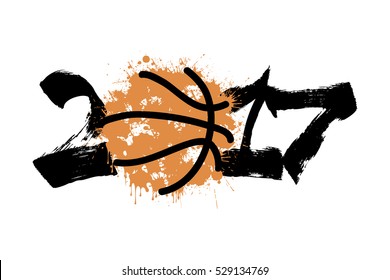 Abstract number 2017 and basketball blot. Vector illustration