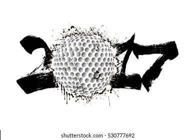 Abstract number 2017 and golf ball  blot. Vector illustration